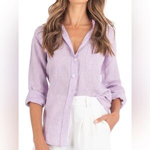 Grayson The Hero Button Down Long Sleeve Linen Blouse Lavender Size Small
